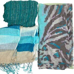 SET OF THREE Scarves/Wraps Infinity Scarf Boho Beachy Blues Talbot + Apt 9